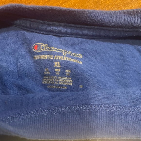 CHAMPION BIG C LOGO JERSEY RINGER TEE SHIRT BLUE MENS SIZE - Picture 3 of 3